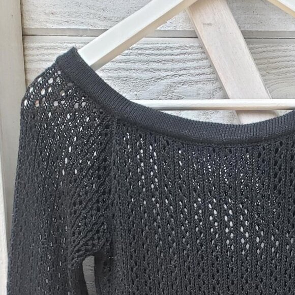 Black knit/mesh-y cover-up with side ties - Picture 3 of 10